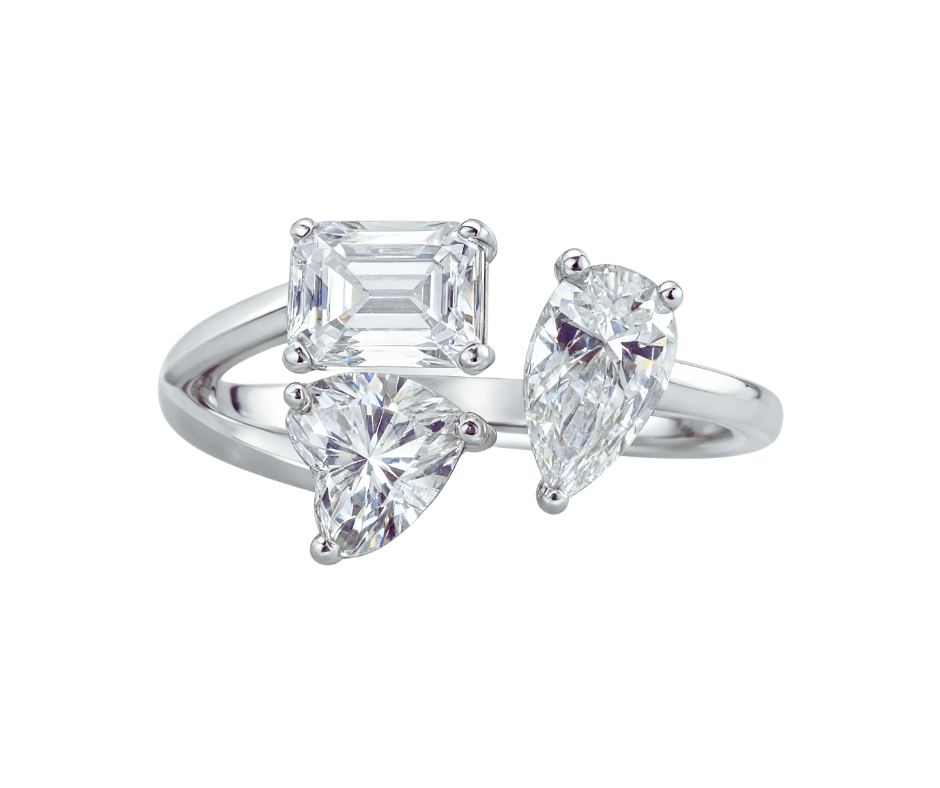 Heart, Emerald & Pear Trio Ring