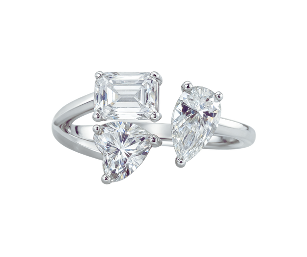 Heart, Emerald & Pear Trio Ring