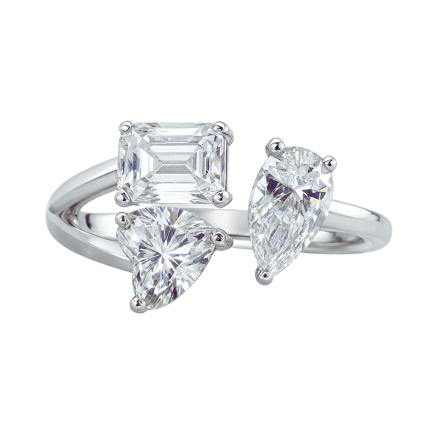 Heart, Emerald & Pear Trio Ring