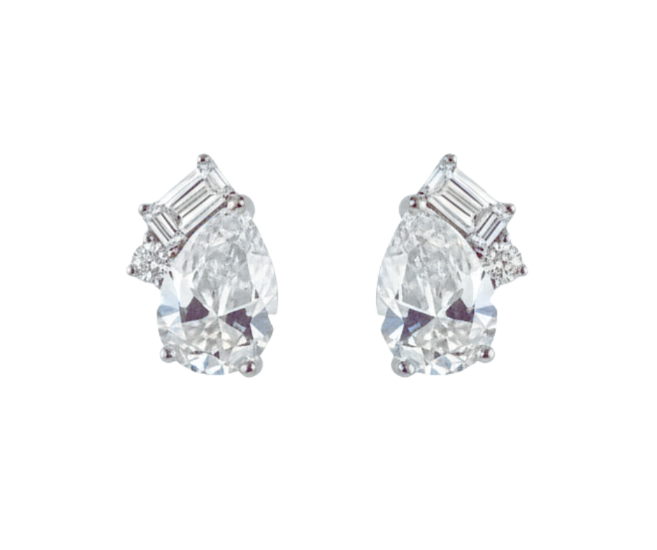 Pear, Round & Emerald Diamond Studs
