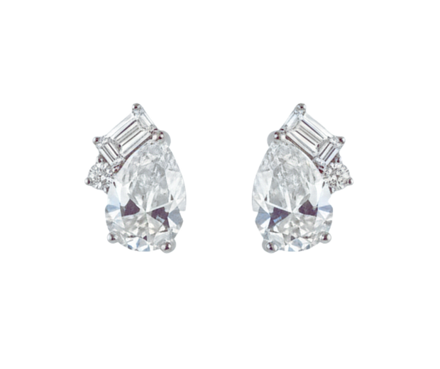 Pear, Round & Emerald Diamond Studs